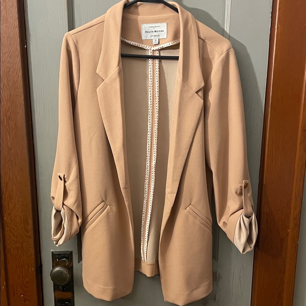 Haute Monde Camel Roll-Up Sleeve Blazer